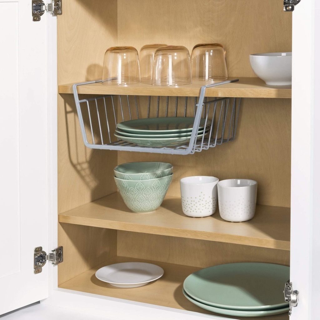 Home Basics Small Under Shelf Vinyl Coated Steel Basket, Silver