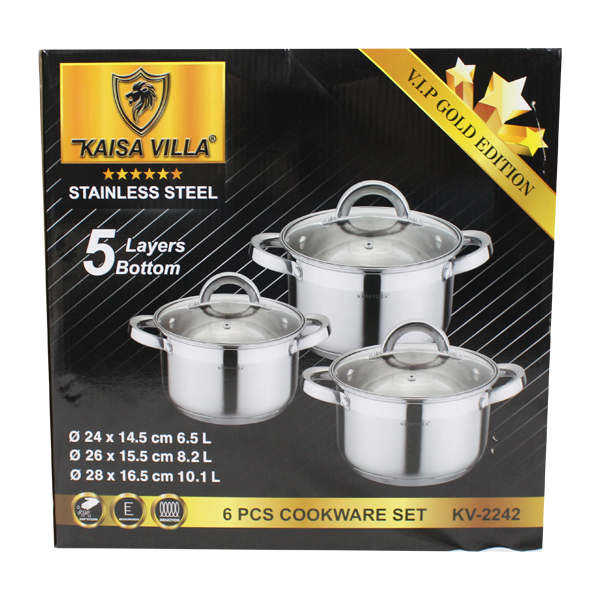 Kaisa Villa Cookware Set Stainless Steel, 6PCS/SET, 24CM+26CM+28CM