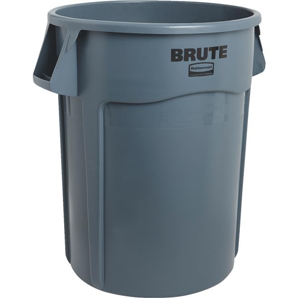 Rubbermaid Brute Vented Round Trash Receptacle, 44-Gallons, Gray (FG264360GRAY), Grey | Quill