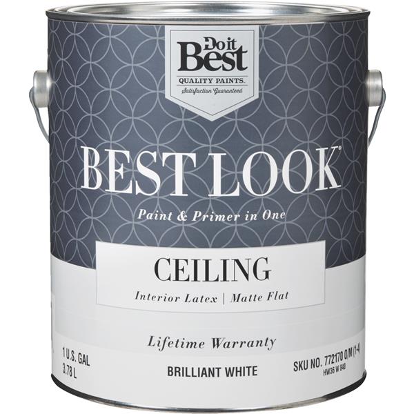 ****Best Look Latex Paint &amp; Primer In One Matte Flat Ceiling Paint, Brilliant White, 1 Gal.