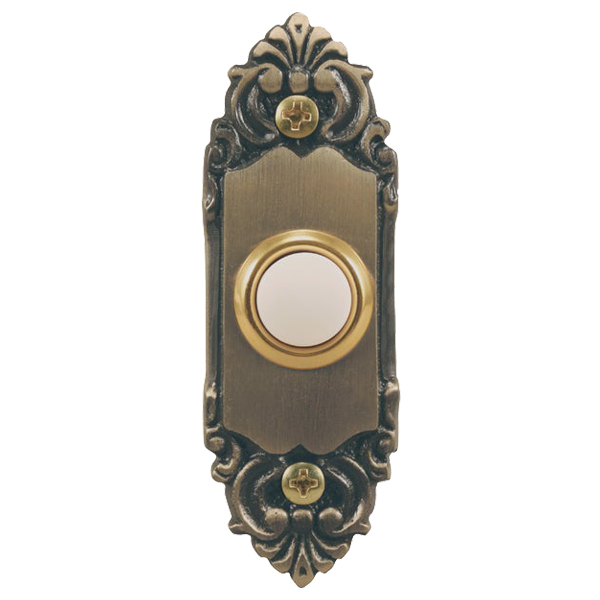 ****Heath Zenith Wired LED Lighted Doorbell Push-Button Antique Brass Fleur de Lis