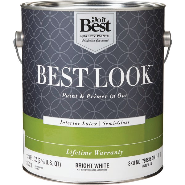 ****Best Look Latex Paint &amp; Primer In One Semi-Gloss Interior Wall Paint, Bright White, 1 Gal