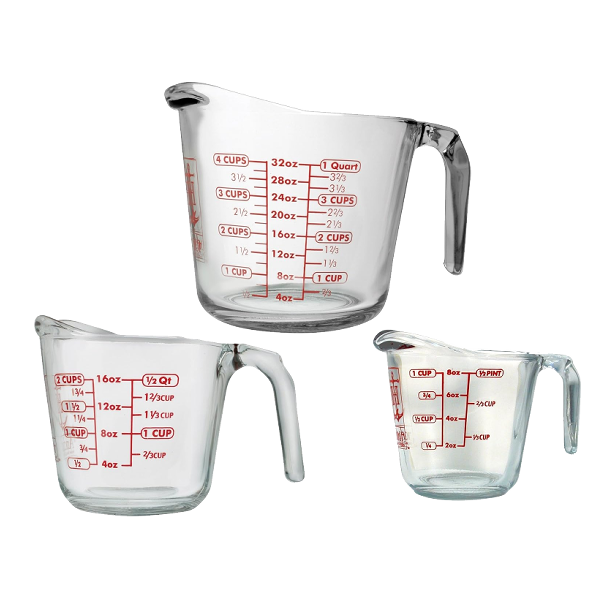 Anchor Hocking 3pc Glass Measuring Cup Set (Incl 8 oz., 16 oz. &amp; 32 oz. Open-Handle Measuring Cups)