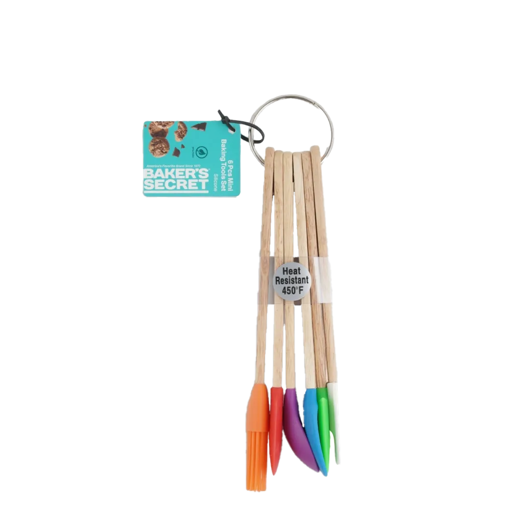 Baker's Secret 6pc Silicone Baking Tool Set with Wooden Handles