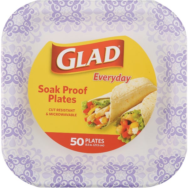 Glad Everyday Paper Plates Square 8.5 In. Purple Victorian (50-Count)