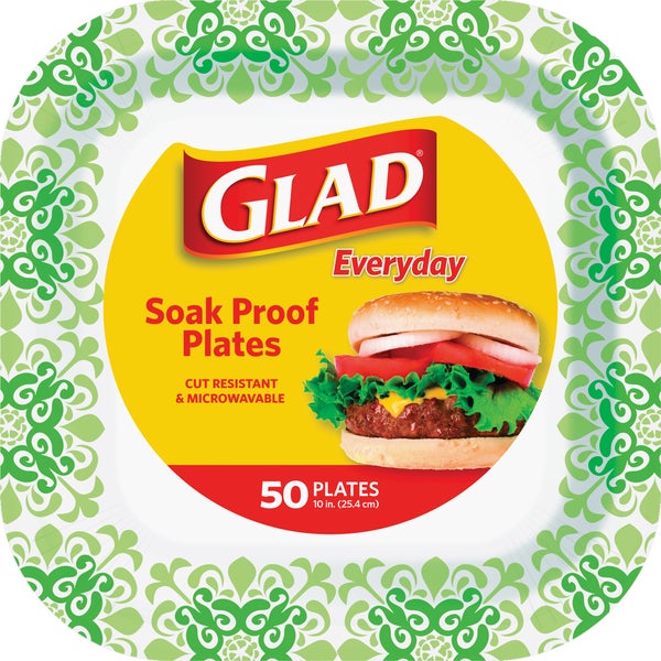 Glad Everyday Paper Plates Square 10 In. Green (50-Count)