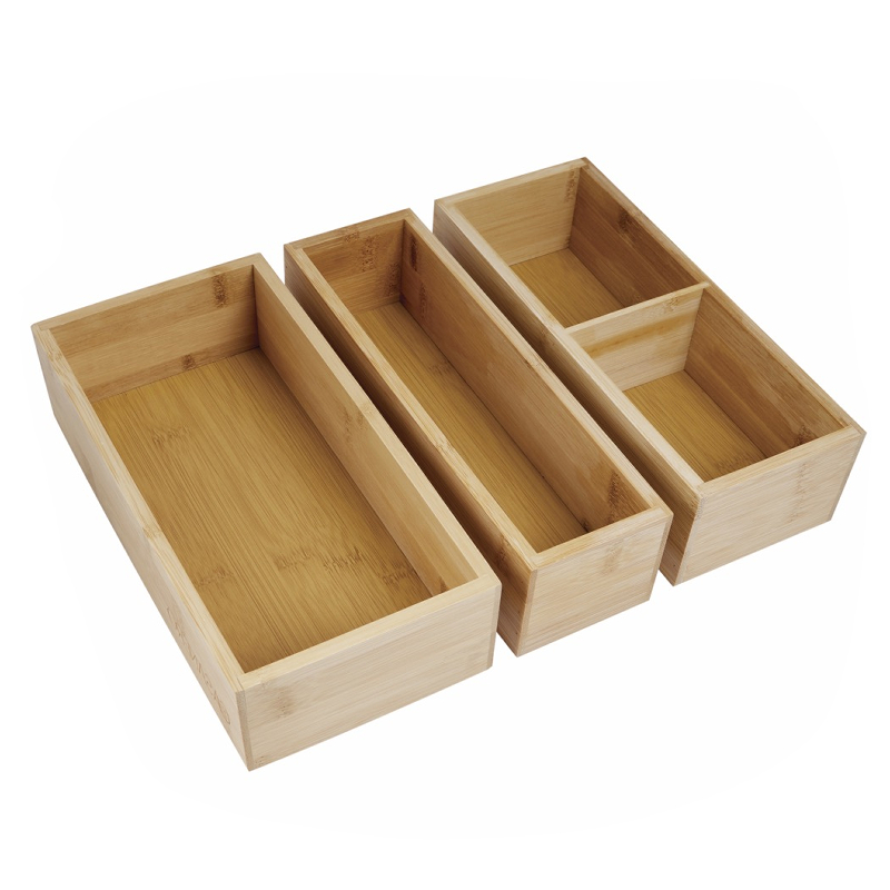 Kitchen Details Bamboo Drawer Organizers 4-Compartment (3pc Set)