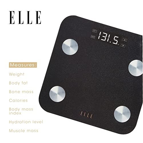 Elle Body Fat Analysis Digital Bathroom Scale, Glitter Black