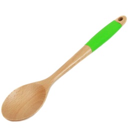 [21996] Chef Craft Wooden Spoon with Silicone Grip Handle, Green