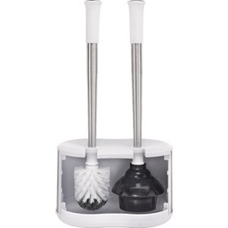 [BTH-6300-90] Polder Toilet Brush and Plunger Caddy, Stainless Steel/White