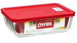 [1069618] Pyrex Simply Store Storage Plus Glass Container 6-cup Rectangle, Red Plastic Cover