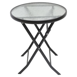 [RHTX28/ZY-132 / RHTX28 / HHHF-ODFN-01007] Royal Homes Folding Table Round Black Glasstop 23.5 x 27.5 In. (60x70cm)