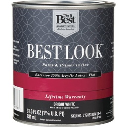 [HW35W0950-14] ****Best Look 100% Acrylic Latex Paint &amp; Primer In One Flat Exterior House Paint, Bright White, 1 Qt