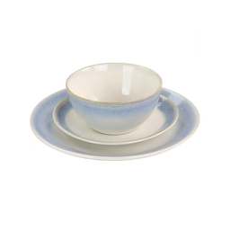 [123649.12] ****Martha Stewart Everyday Perry Street 12pc Dinnerware Set, Reactive Glaze Stoneware White with Blue Rim