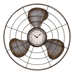 [404-3942] ****La Crosse Vintage Metal Fan Quartz Wall Clock, 16.5 In. Brown/Gray