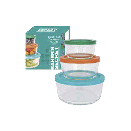 [BS40694] Baker's Secret 6pc Glass Food Storage Container Set with Lids (3/4/7 Cup)