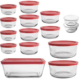 [13386L20] Anchor Hocking 30pc Glass Food Storage Set with Cherry Red Lids